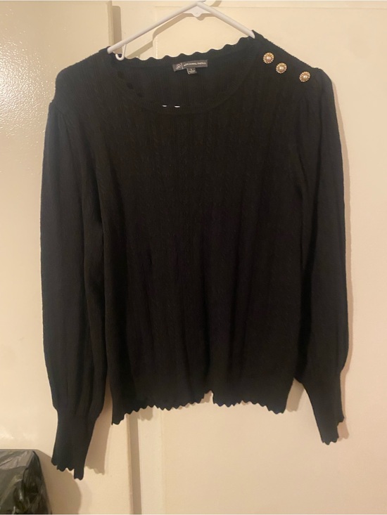 Adrianna Papell Sweaters - Adrianna Papell Black Scoop Neck Sweater with Gold Accent Buttons